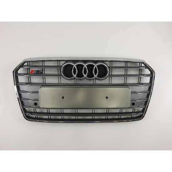 Решітка радіатора на Audi A7 2014-2017 сіра з хромом стиль S-Line A7-S152
