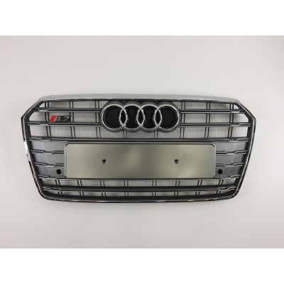 Решетка радиатора на Audi A7 2014-2017 серая с хромом в стиле S-Line Restal A7-S152