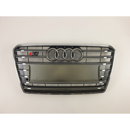 Решітка радіатора на Audi A7 2010-2014 сіра з хромом стиль S-Line A7-S122