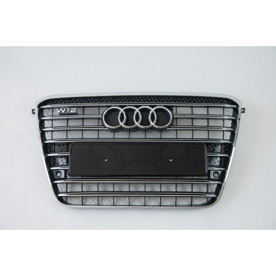 Решетка радиатора на Audi A8 2010-2013 W12 черная с хромом стиль S-Line A8-S121