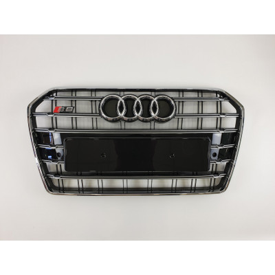 Решітка радіатора на Audi A6 C7 2014-2018 чорна з хромом стиль S-Line A6-S171