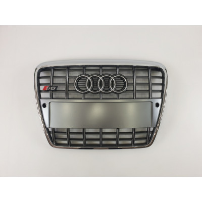 Решетка радиатора на Audi A6 C6 2004-2011 серая с хромом стиль S-Line A6-S104