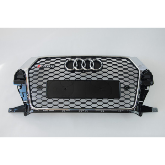 Решітка радіатора на Audi Q3 2014-2018 чорна з хромом стиль RS Q3-RS161