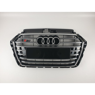 Решетка радиатора на Audi A3 2016-2019 черная с хромом стиль S-Line A3-S171