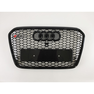Решетка радиатора на Audi A6 C7 2011-2014 под камеру черная стиль RS A6-RS136