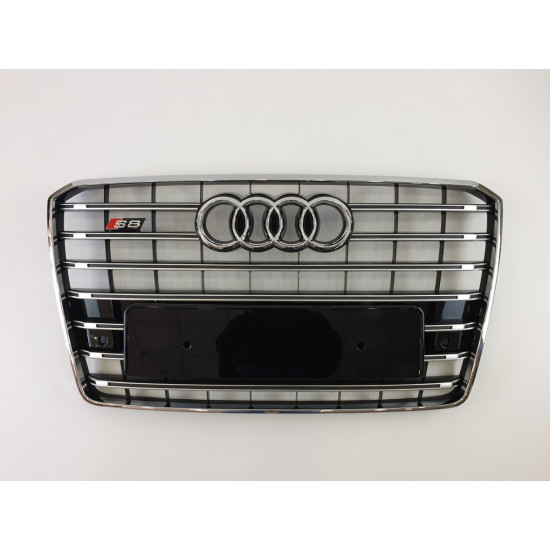 Решітка радіатора на Audi A8 2014-2017 чорна з хромом стиль S-Line A8-S153