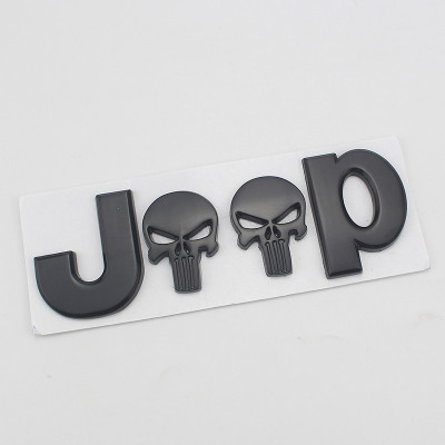 Автологотип шильдик эмблема надпись Jeep Punisher череп черный металл 135х45 мм