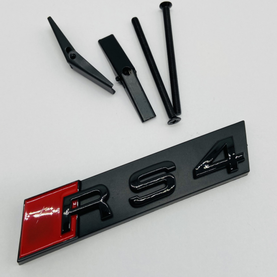 Автологотип шильдик эмблема надпись Audi RS4 в решетку радиатора черная Emblems 170776