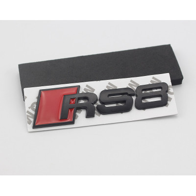 Автологотип шильдик емблема напис Audi RS8 red black на кришку багажника матова