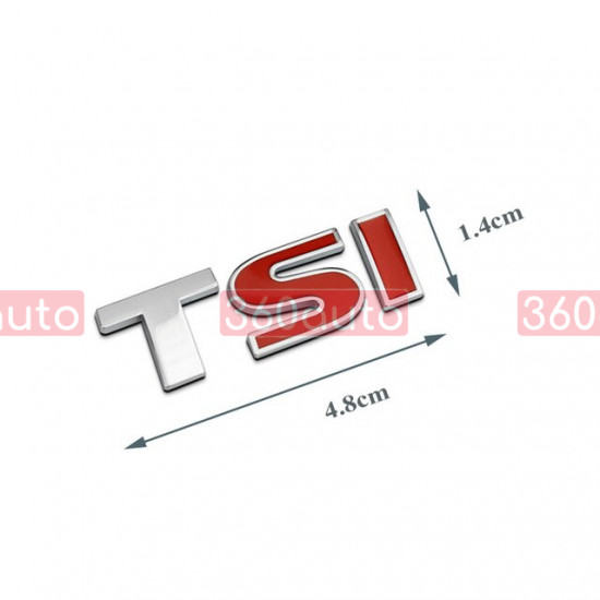 Автологотип шильдик емблема напис VW Volkswagen TSI 48мм на кришку багажника червона SI