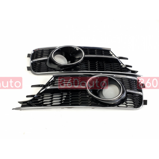 Решетки переднего бампера на Audi A6 C7 2014-2018 Ultra в стиле S-Line черные с хромом