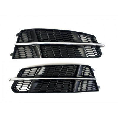 Решетки переднего бампера на Audi A6 C7 2014-2018 в стиле S-Line черные с хромом