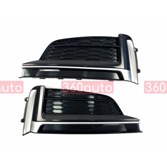Решетки переднего бампера на Audi A5 2016- черные с серым в стиле S-Line