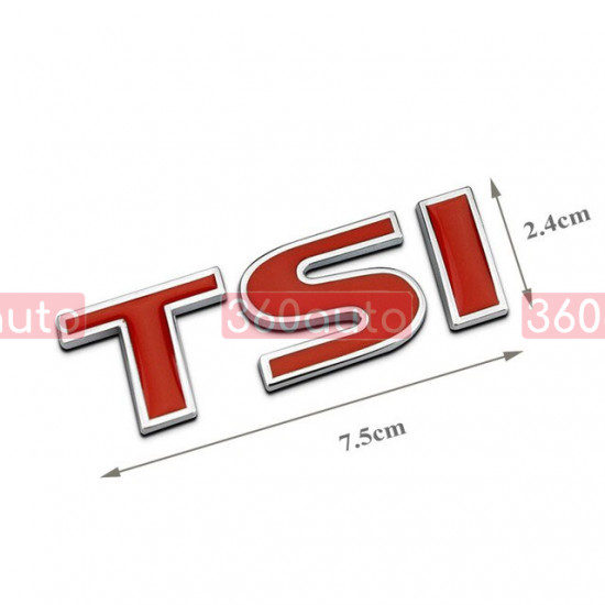 Автологотип шильдик эмблема надпись Volkswagen TSI 75мм красная на крышку багажника
