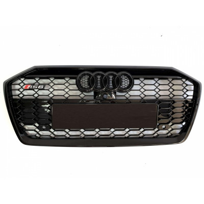 Решітка радіатора на Audi A6 C8 2018- чорна під камеру без дистроніка в стилі RS Restal ﻿A6-RS6C8203