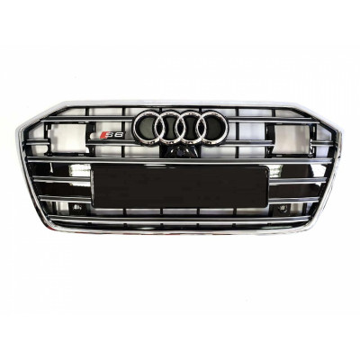 Решетка радиатора на Audi A6 C8 2018- черная с хромом под дистроник стиль S-Line A6-S6C8194