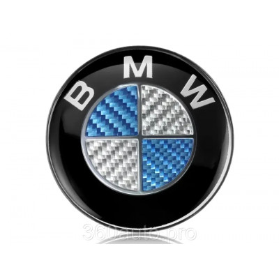 Автологотип шильдик эмблема BMW синий и белый карбон 74мм