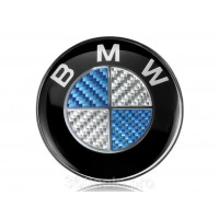 Автологотип шильдик эмблема BMW синий и белый карбон 74 мм