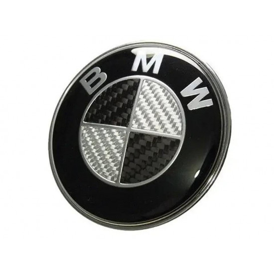 Автологотип шильдик эмблема BMW черно-белый карбон 74мм