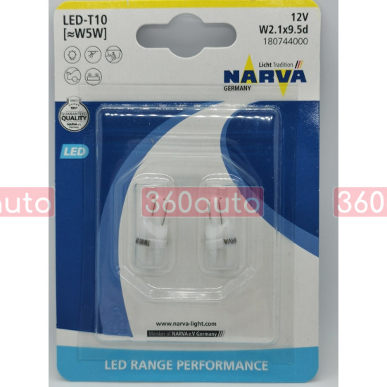 Комплект світлодіодних ламп Narva T10 W5W 12V LED Range Performance LED 6500K 180744000