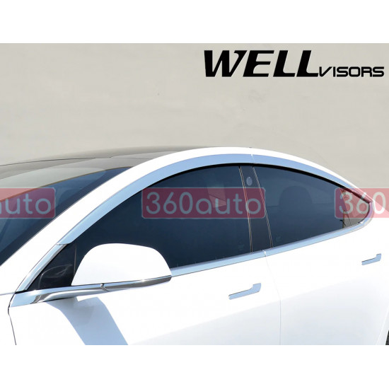 Дефлектори вікон для Tesla Model 3 2017-2021 хромовані Premium Series WELLvisors 3-847TE001