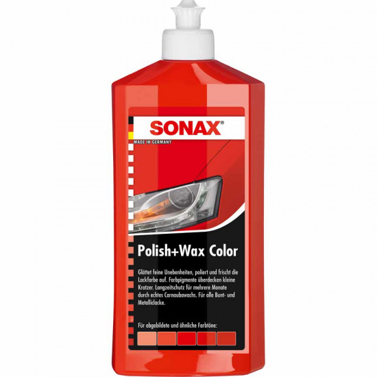 Кольоровий поліроль з воском Sonax Polish+Wax Color NanoPro червоний 500 мл 296400