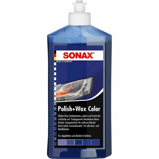 Кольоровий поліроль з воском Sonax Polish+Wax Color NanoPro синій 500 мл 296200