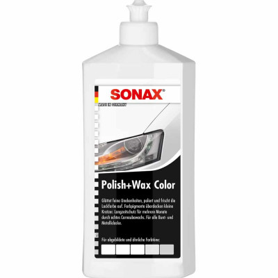 Цветной полироль с воском Sonax Polish+Wax Color NanoPro белый 250 мл 296041