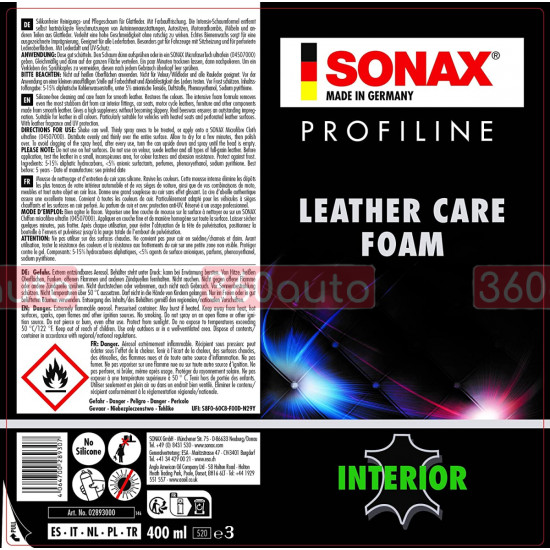 Пена по уходу за кожей 400 мл Sonax Profiline Leather Care Foam 289300