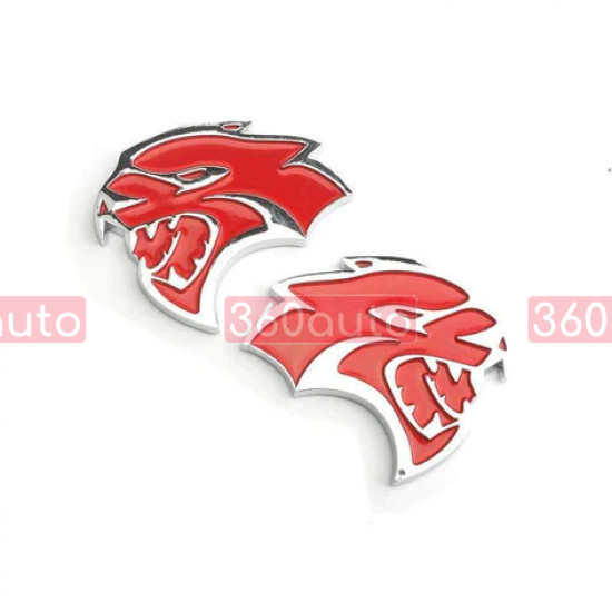 Автологотип шильдик эмблема Hellcat Head red chrome большой комплект
