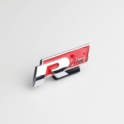 Автологотип шильдик эмблема надпись Volkswagen R-line в решетку радиатора красный хром