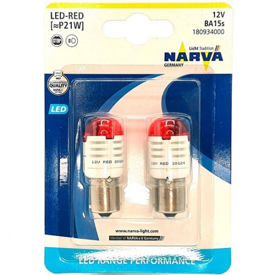 Автомобильная светодиодная лампа Narva LED Range Performance P21W BA15s 6500K 12V красная 2 шт.180934000