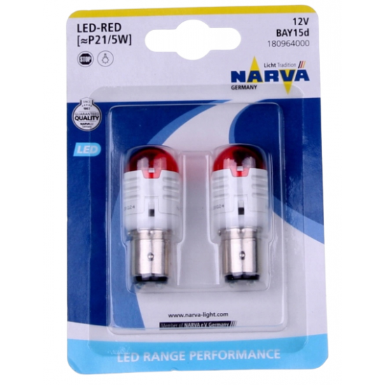 Автомобильная светодиодная лампа Narva LED Range Performance P21/5W BAY15d 6500K 12V червона 2 шт.18964000