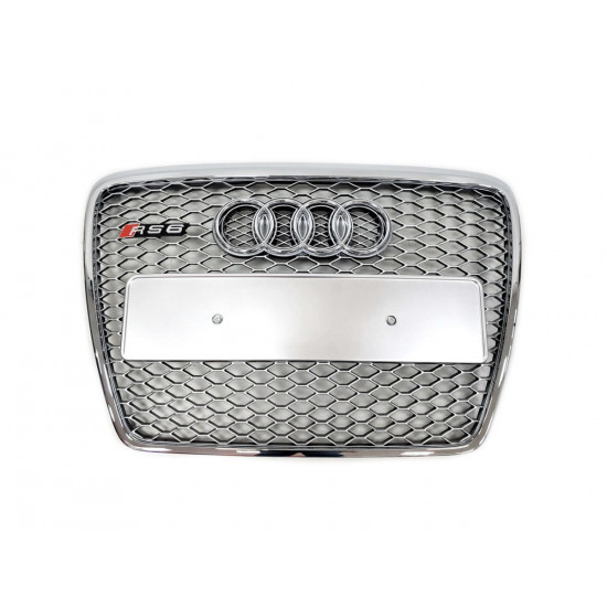 Решетка радиатора на Audi A6 C6 2004-2011 стиль RS серая с хромом A6-RS0912