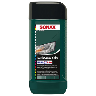 Кольоровий поліроль з воском Sonax Polish+Wax Color NanoPro зеленый 250 мл 296741