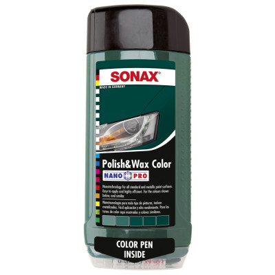 Кольоровий поліроль з воском Sonax Polish+Wax Color NanoPro зеленый 500 мл 296700