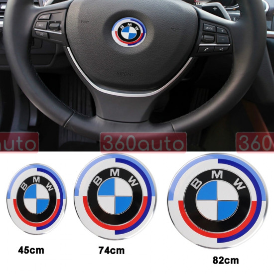 Автологотип шильдик емблема BMW M's 50th Anniversary набір 82мм, 74мм, 45мм на кермо 51148132375