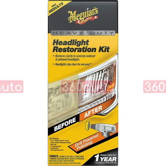 Набор для абразивного восстановления и защиты фар Meguiars Heavy Duty Headlight Restoration Kit G2980