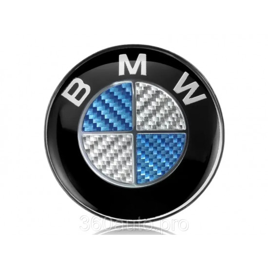 Автологотип шильдик эмблема BMW синьо-білий карбон 82мм