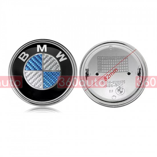 Автологотип шильдик эмблема BMW синьо-білий карбон 82мм