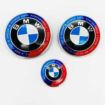 Автологотип шильдик эмблема BMW M's 50th Anniversary надпись набор 82мм, 74мм, 45мм на руль 51148132375