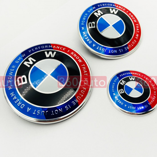 Автологотип шильдик эмблема BMW M's 50th Anniversary надпись набор 82мм, 74мм, 45мм на руль 51148132375