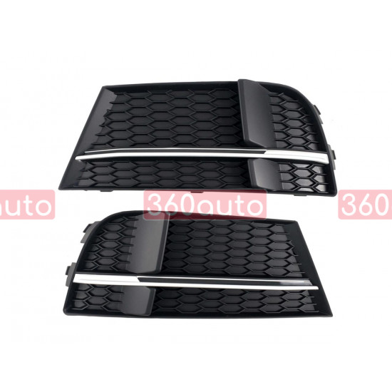 Решетки переднего бампера на Audi A3 2016-2020 S-Line черный глянец с серой вставкой