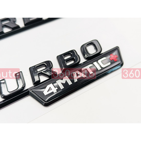 Автологотип емблема напис Mercedes V8 Biturbo 4matic+ black 2штуки чорний глянець