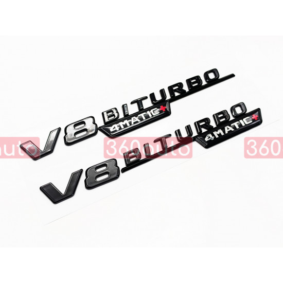 Автологотип емблема напис Mercedes V8 Biturbo 4matic+ black 2штуки чорний глянець