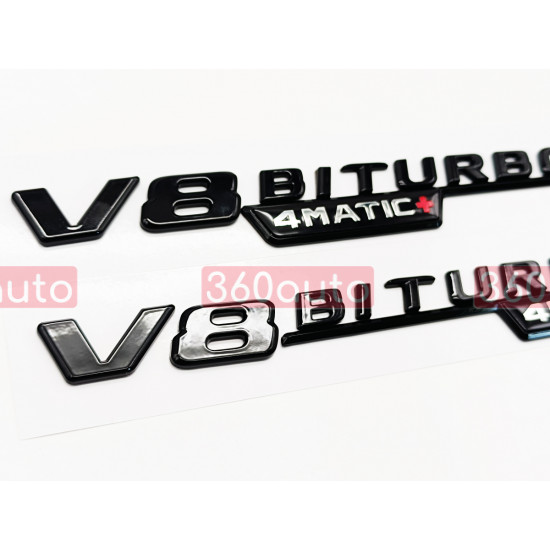 Автологотип емблема напис Mercedes V8 Biturbo 4matic+ black 2штуки чорний глянець