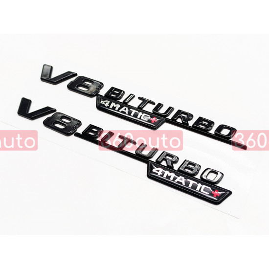 Автологотип емблема напис Mercedes V8 Biturbo 4matic+ black 2штуки чорний глянець