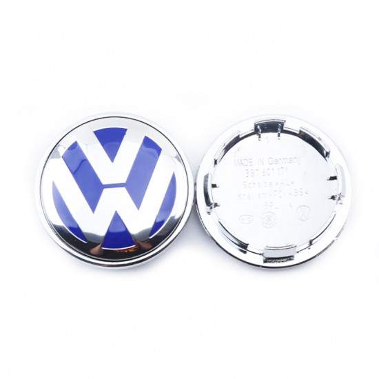 Ковпачок на титановий диск Volkswagen 56-65 мм 3B7601171 синій-хром