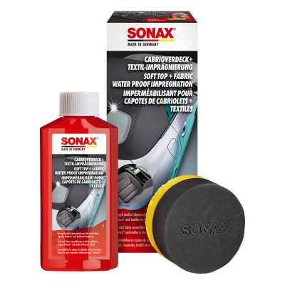 Комплект из средства для защиты крыш кабриолетов из ткани 250 мл и аппликатора SONAX Soft Top + Fabric Water Proof Impregnation (310141)