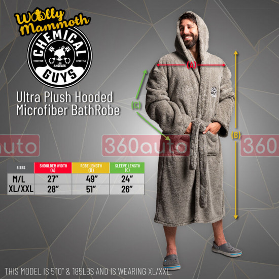 Халат ультра плюшевий Chemical Guys Sunset Woolly Mammoth Ultra Plush Hooded Microfiber Bath Robe розмір: M/L